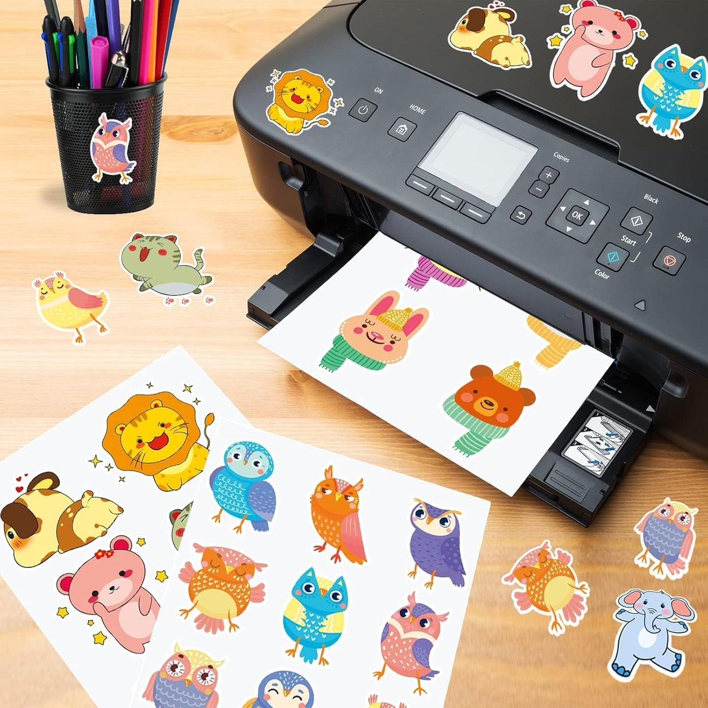 Lzerking Glossy Printable Vinyl Sticker Paper for Printer - 100 Sheets White Quick-Drying Waterproof, for Inkjet & Laser Printers, Compatible with Cricut for Small Business DIY Crafts 8.5x11in