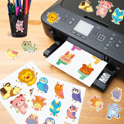 Lzerking Glossy Printable Vinyl Sticker Paper for Printer - 100 Sheets White Quick-Drying Waterproof, for Inkjet & Laser Printers, Compatible with Cricut for Small Business DIY Crafts 8.5x11in