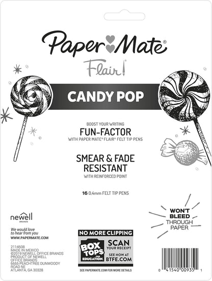 Paper Mate Flair Felt Tip Pens, Ultra Fine Point, Limited Edition Candy Pop Pack, Box of 16