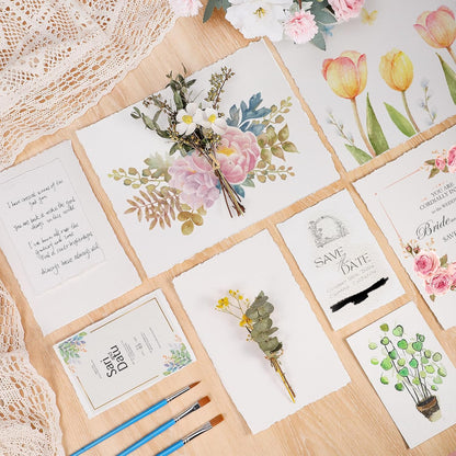 Prudiut 25 Sheets Cotton Watercolor Paper, 300 GSM Deckled Edge, 5 x 7 inch, Rough/Textured, White, for Watercolors, Wedding Invitations, Cards, Crafts