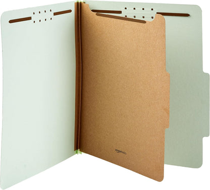Amazon Basics Classification Folder with Prongs, 100% Recycled, 2 Dividers, 2" Embedded Fasteners, Letter Size, for Documents Organization, Light Blue, 10 Count