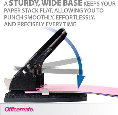 Officemate 3-Hole Punch, Medium Duty, 30-Sheet Capacity, Ergonomic Handles, Adjustable Paper Guide, Durable Metal Base, Black