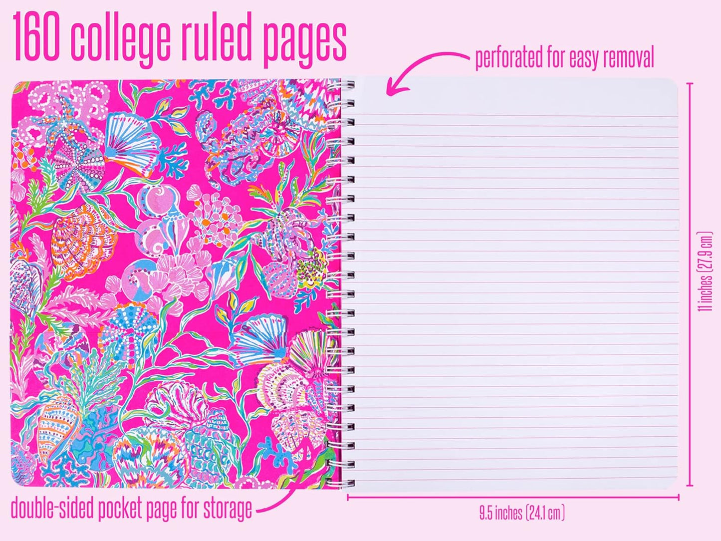 Lilly Pulitzer Large Blue Hardcover Spiral Notebook, 11" x 9.5" with 160 College Ruled Pages, Cabana Cocktail