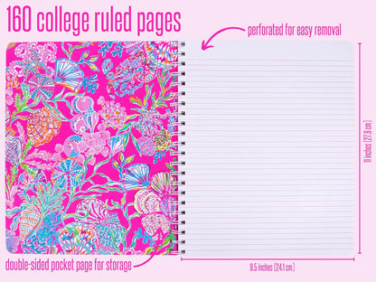 Lilly Pulitzer Large Blue Hardcover Spiral Notebook, 11" x 9.5" with 160 College Ruled Pages, Cabana Cocktail