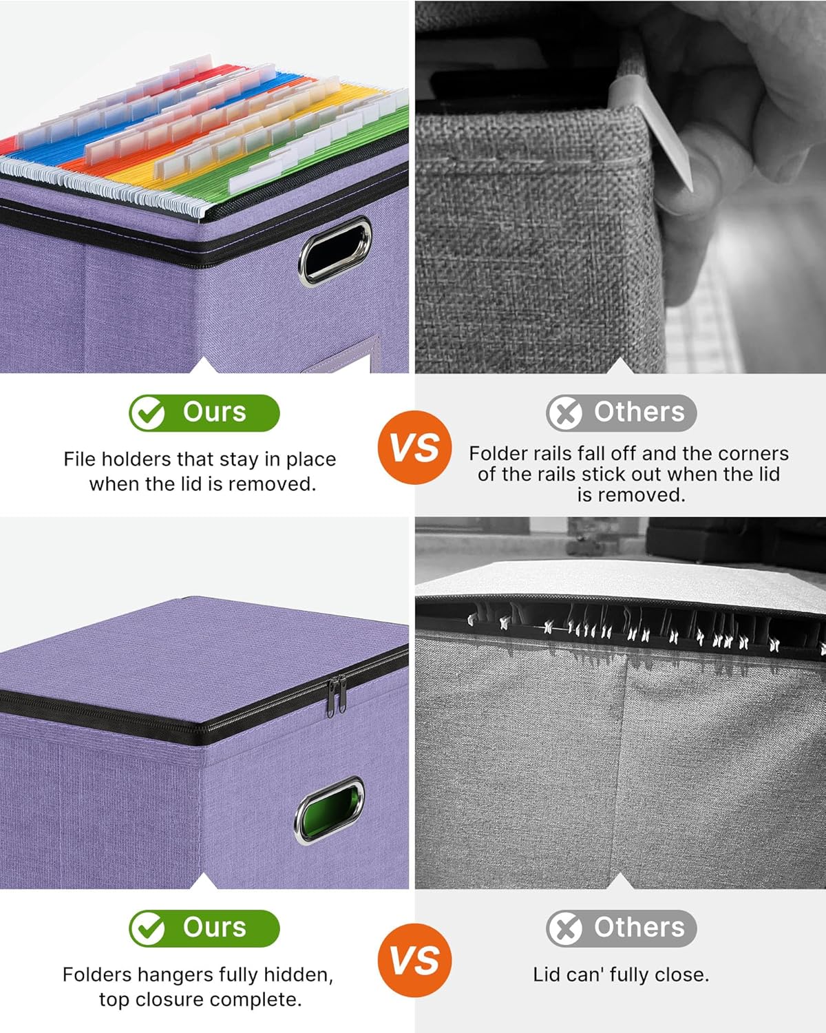 Oterri 2 Pack File Organizer Boxes with Lids, File Box with Mesh Pockets, Document Organizer Box for File Folders Letter Size, Zippers Filing Box for Home, Office, School (Green, Without Folders)