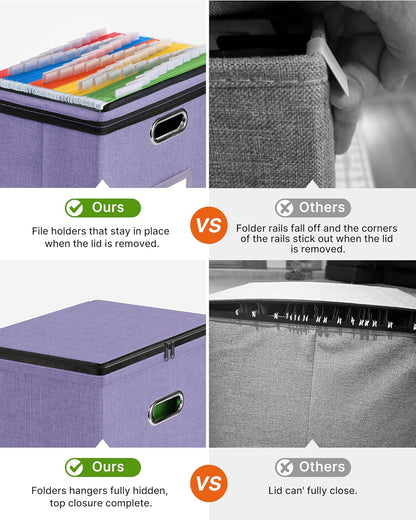 Oterri 2 Pack File Organizer Boxes with Lids, File Box with Mesh Pockets, Document Organizer Box for File Folders Letter Size, Zippers Filing Box for Home, Office, School (Green, Without Folders)