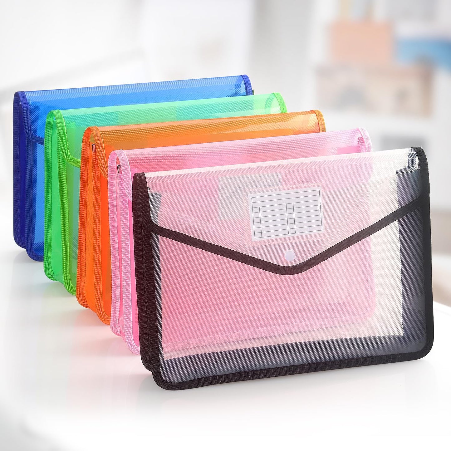 Plastic Expanding File Folder, Transparent envelopes with Snap Closure, No Dividers, Large Capacity, Fit Letter/A4 Size (Pink)