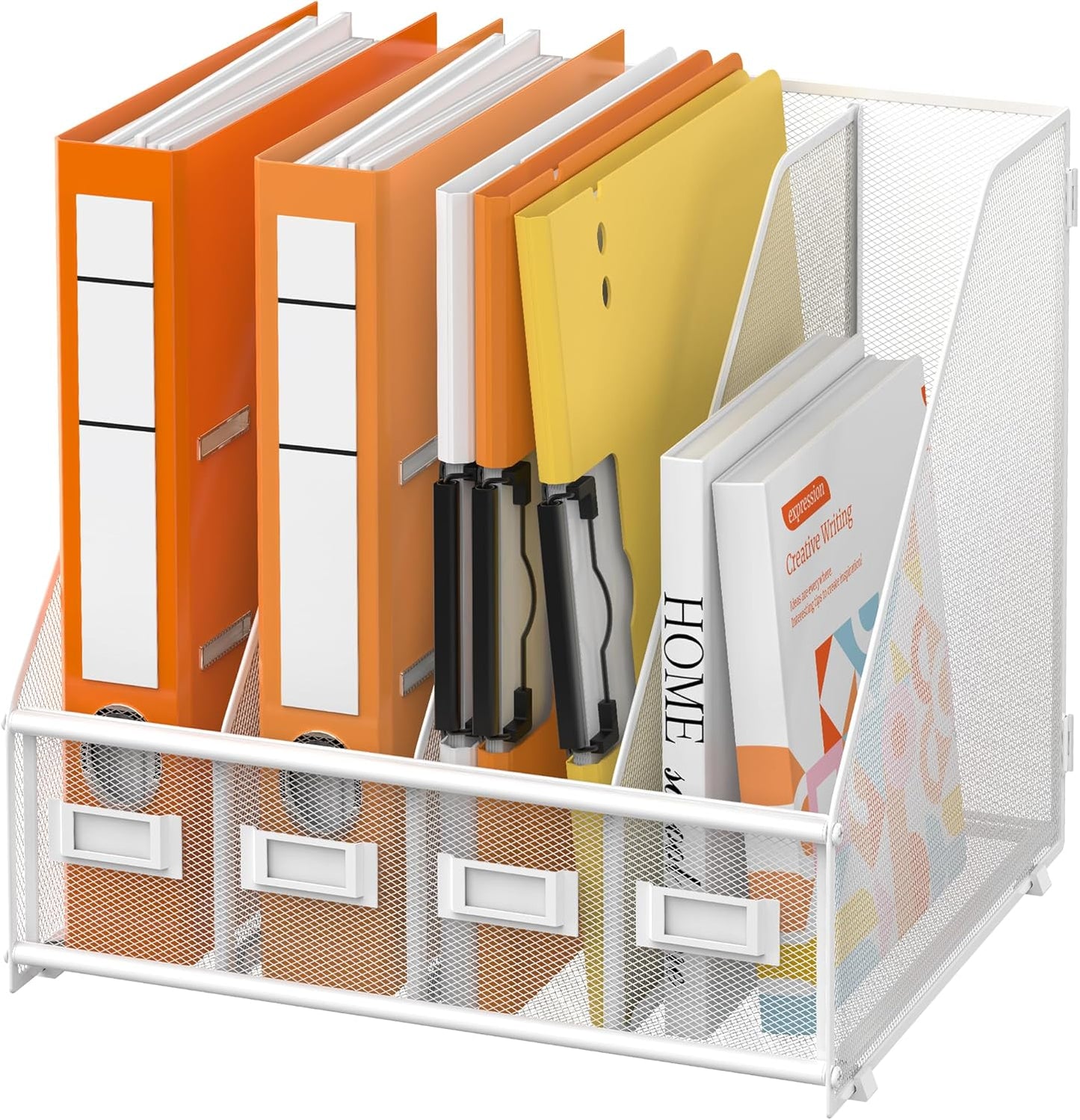DALTACK 4 Vertical Compartments Magazine File Holder, Binder Organizer, Metal Desk Organizers for Office Home School Classroom Organization, Black