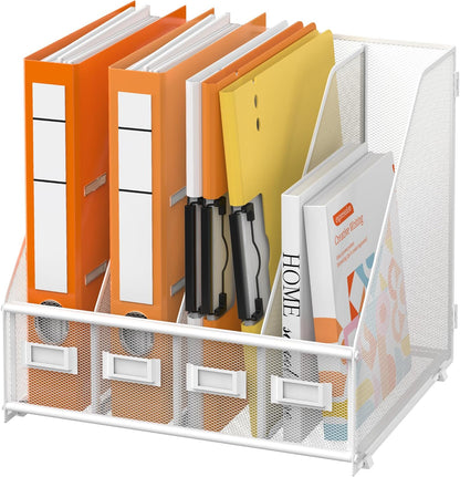 DALTACK 4 Vertical Compartments Magazine File Holder, Binder Organizer, Metal Desk Organizers for Office Home School Classroom Organization, Black