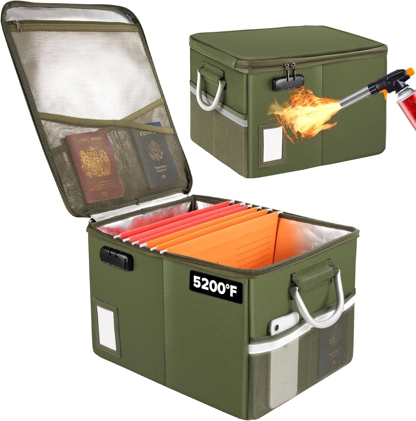 TOMKID Fireproof Document Box, Fireproof File Box with Lids, Important Document Organizer Box with Lock, Portable File Folder Organizer with Handle