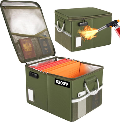TOMKID Fireproof Document Box, Fireproof File Box with Lids, Important Document Organizer Box with Lock, Portable File Folder Organizer with Handle