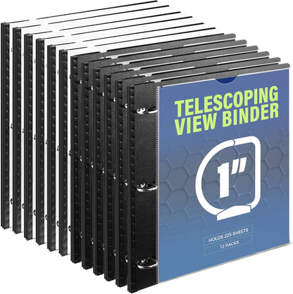 WOT I 1 Inch Telescoping 3 Ring Binder 4 Pack, Expandable Flexible Binder with Customizable Front Cover & Clear Catalog Pocket, Holds 225 Sheets, School Office Supplies, White