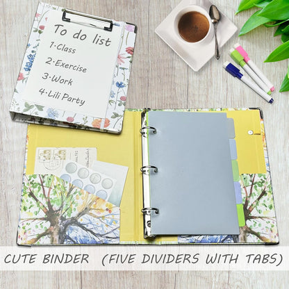 3 Ring Binder 1 Inch, Three Ring Binders Organizer with Clipboard, 5-Tabs Pockets Dividers, Plastic Folder, 18 Divider Stikers, BVSSX Pretty Binder with Pen Loop (Black Weeds, Letter Size)