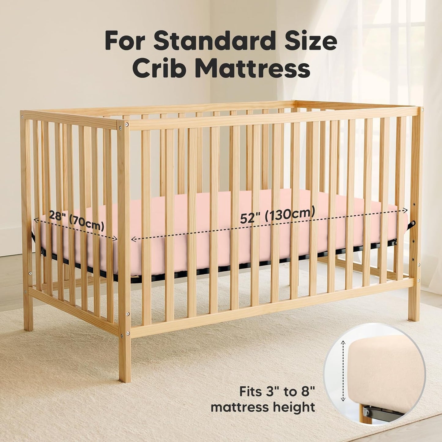 2-Pack Waterproof Crib Sheets for Boys, Girls - 52x28 Fitted Organic Cotton Baby Crib Sheets, Toddler Mattress Protector Cover, Washable, Soft & Durable Baby Bedding Essentials(Pine Grove)