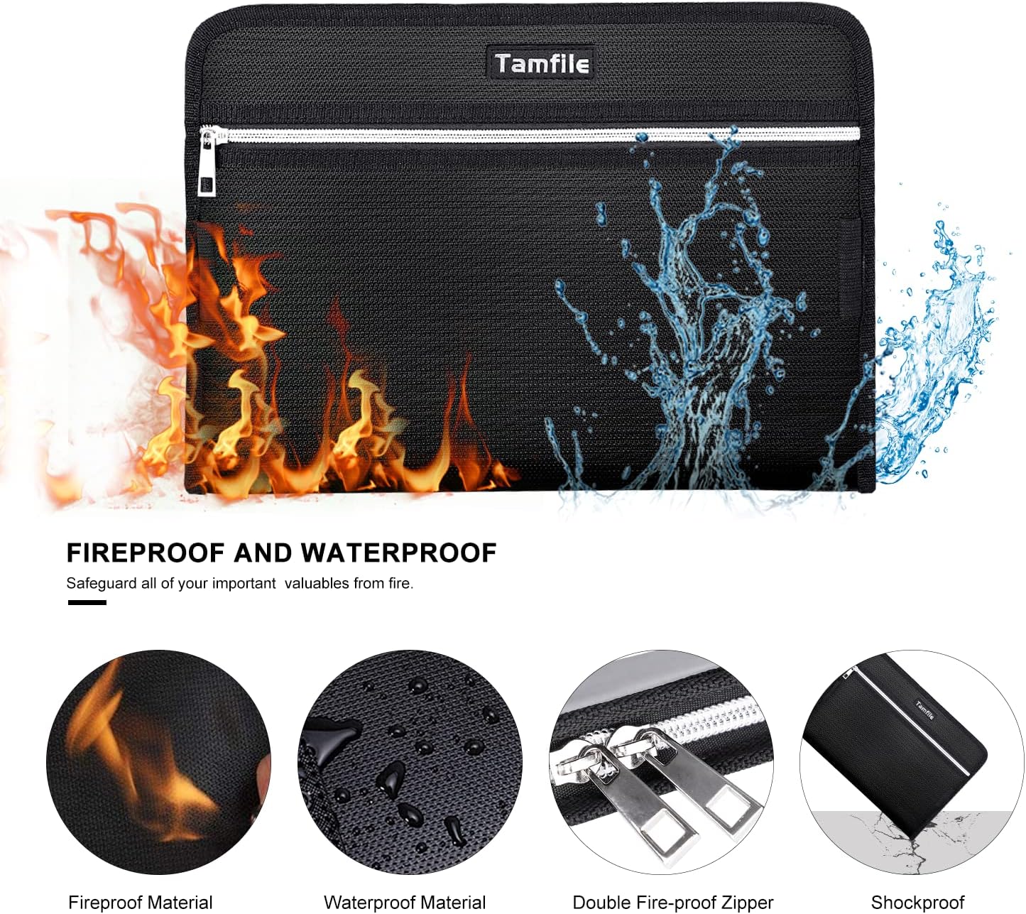 Tamfile Fireproof Accordion File Organizer with Handle, 13 Pocket Transparent Expanding File Folder with Zipper & Labels, File Folder with Multi-Pockets Paper Organizer Folder for Letter A4 Files