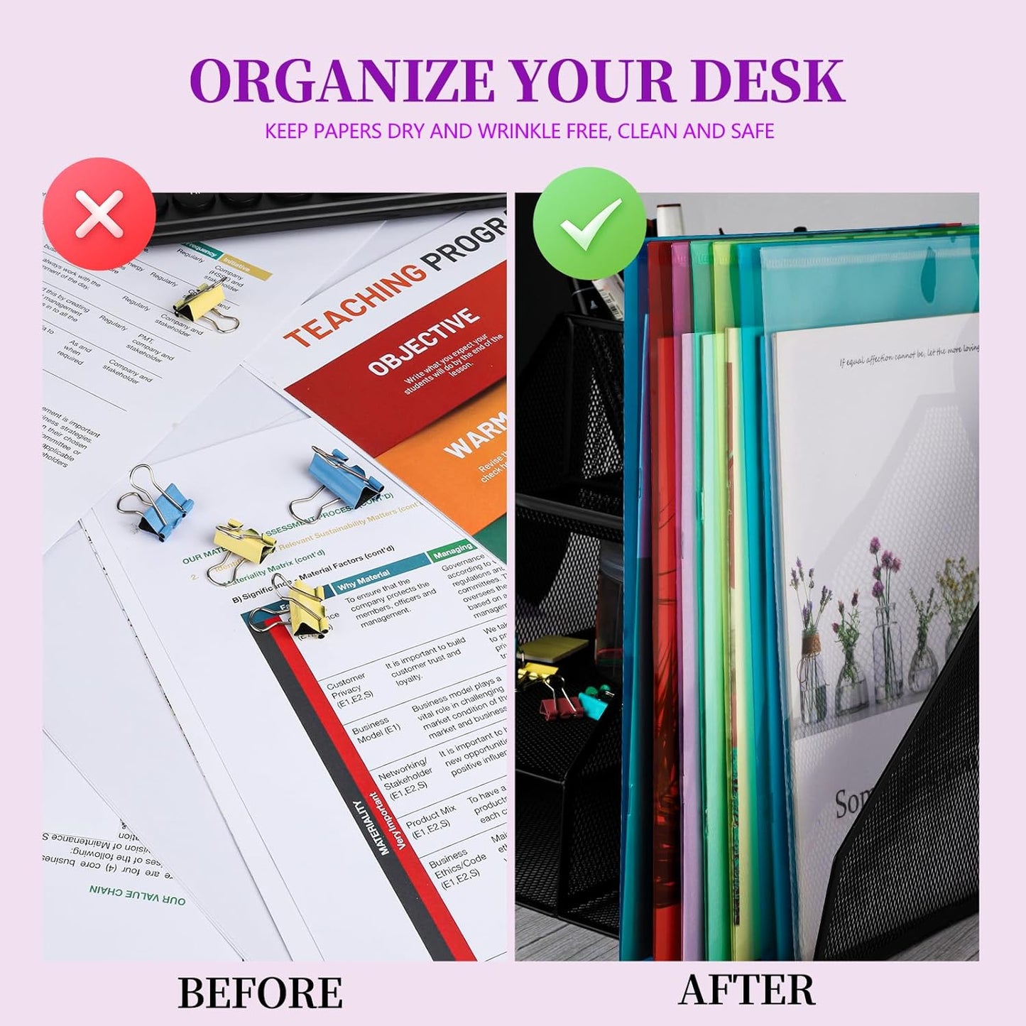 LEOBRO Plastic File Folders for Documents, 6 PCS Plastic Envelopes, Reusable Clear File Folders File Bags Document Holder, A4 Size
