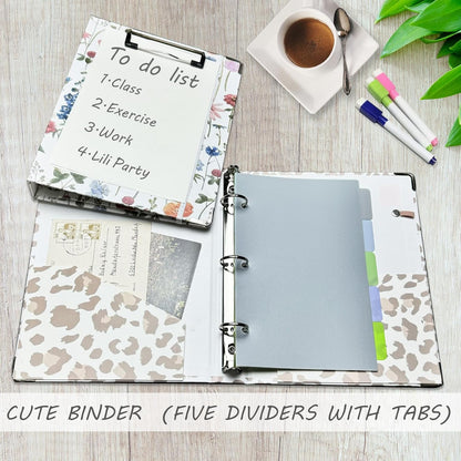 3 Ring Binder 1 Inch, Three Ring Binders Organizer with Clipboard, 5-Tabs Pockets Dividers, Plastic Folder, 18 Divider Stikers, BVSSX Pretty Binder with Pen Loop (Black Weeds, Letter Size)