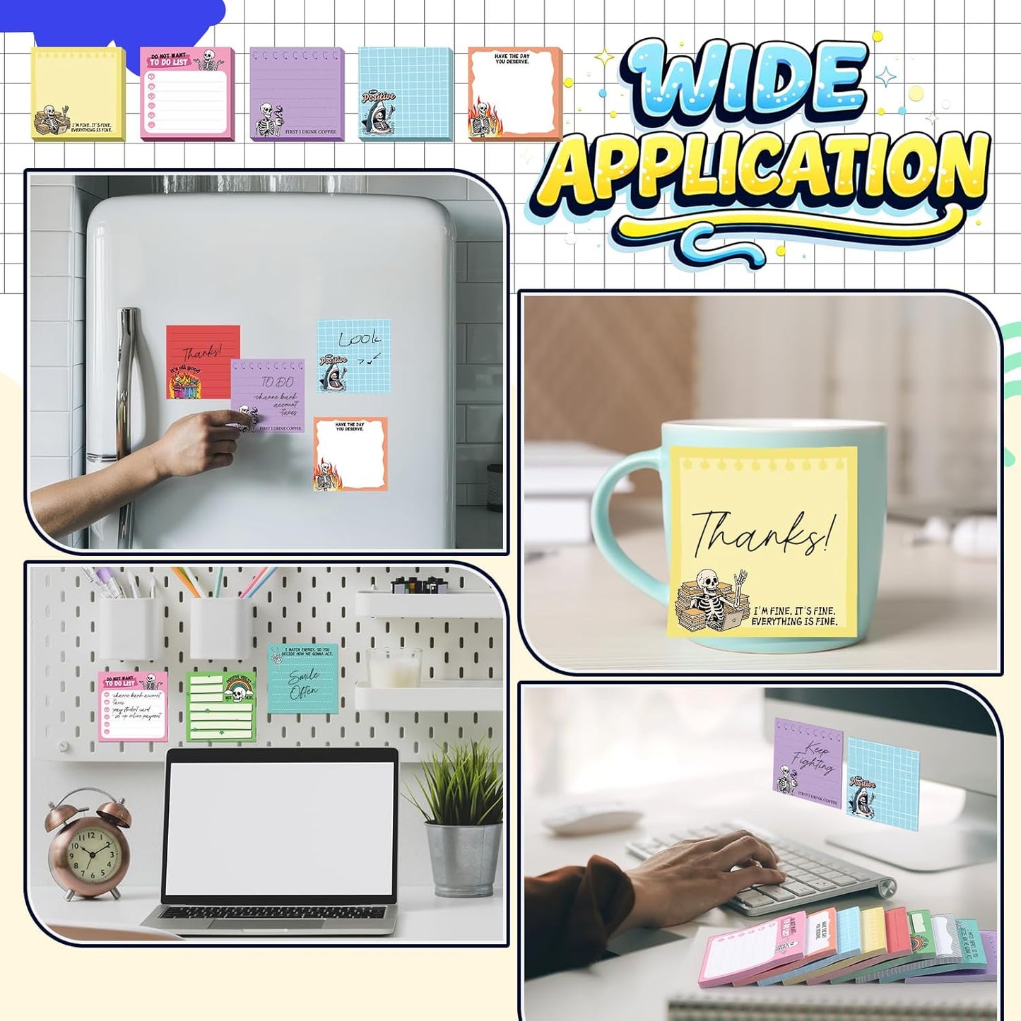 9 Pads Wildflower Sticky Notes 3x3 Inch Cute Self Stick Notepads Notes Adhesive Memo Pad Office Decor Gifts for Students School Teacher Meeting Office Supplies