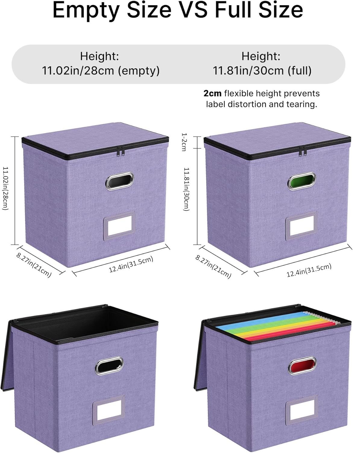 Oterri 2 Pack File Organizer Boxes with Lids, File Box with Mesh Pockets, Document Organizer Box for File Folders Letter Size, Zippers Filing Box for Home, Office, School (Green, Without Folders)
