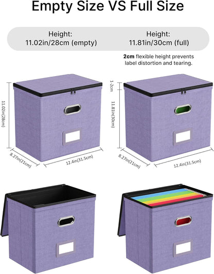 Oterri 2 Pack File Organizer Boxes with Lids, File Box with Mesh Pockets, Document Organizer Box for File Folders Letter Size, Zippers Filing Box for Home, Office, School (Green, Without Folders)