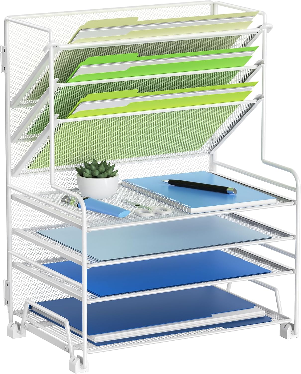 MINDEPOT 4-Tier Paper Organizer + 3-Pocket File Holder + Drawer + Pen Holders, Desktop File Organizers Paper Tray for Office Supplies School Classroom Organization (Black, No Drawer & Pen Holder)
