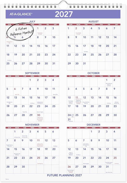 AT-A-GLANCE Wall Calendar 2026-2027 Planner, Academic 12-Month July-June, Monthly, 15-1/2" x 22-3/4", Ruled Daily Blocks (AY328)