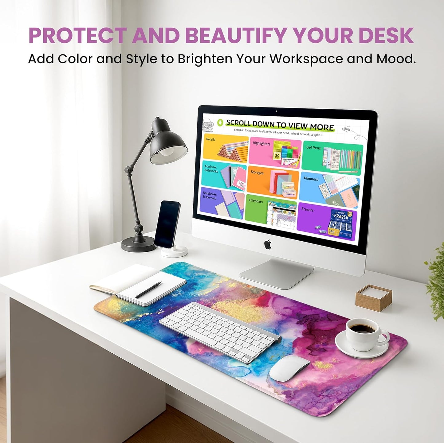 Large Mouse Pad for Desktop, Cute Desk Mat Pad Protector for Work & Gaming, Aesthetic Pretty Anti-Slip Laptop Blotter Cover for Office School Home Supplies, Wildflowers, 31.5" x 11.8"