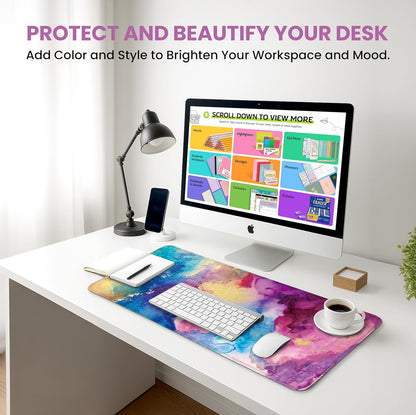 Large Mouse Pad for Desktop, Cute Desk Mat Pad Protector for Work & Gaming, Aesthetic Pretty Anti-Slip Laptop Blotter Cover for Office School Home Supplies, Wildflowers, 31.5" x 11.8"