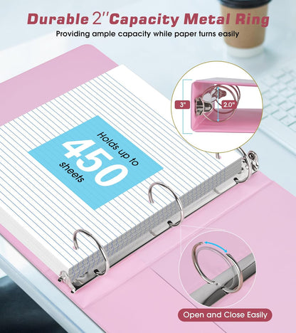 3 Ring Binder 1.5 inch，Cute Binder Organizer with 5 Tab Dividers Fits 175 Sheets of 8.5x11 Paper,Customizable Clear Cover with Inside Pockets,Aesthetic 1.5" Three Ring Binders for School Office,Purple