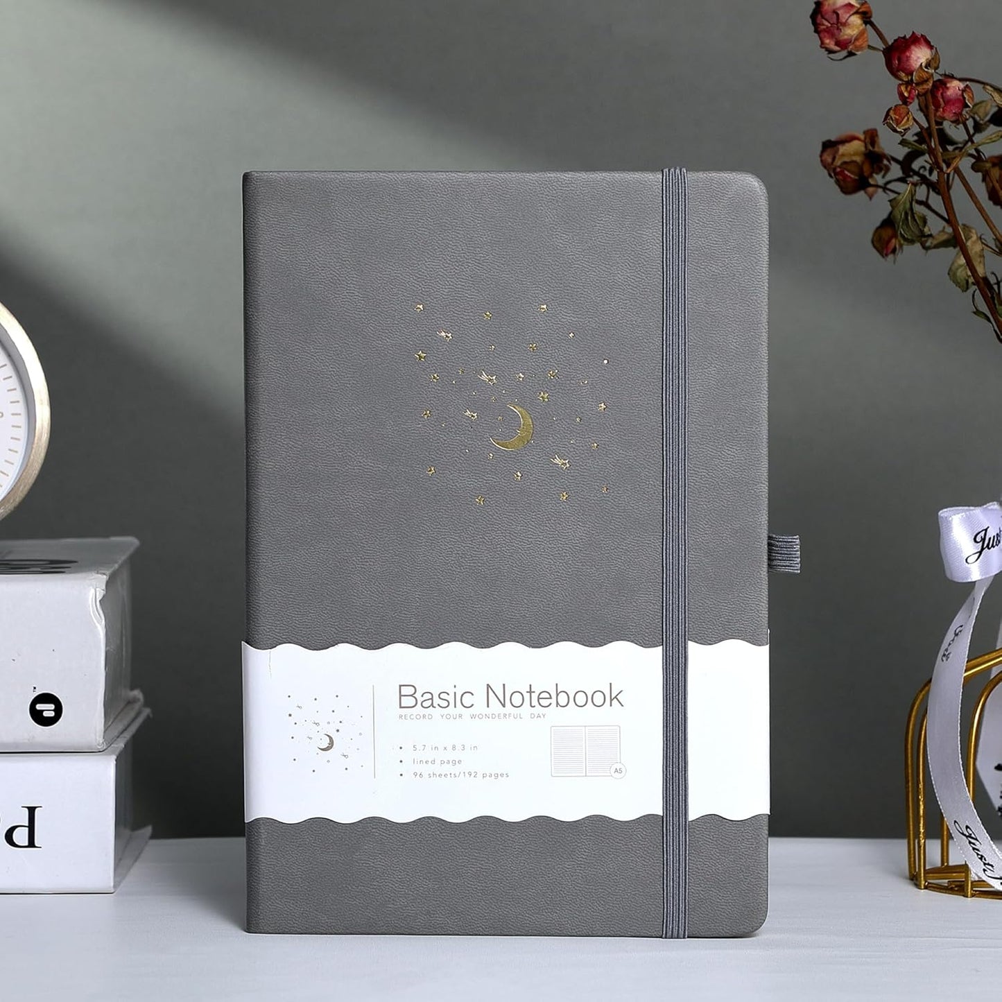 CAGIE Journal Notebook for Women Men, Hardcover Lined Notebooks Journals for Writing Work Journaling Note Taking Diary with Pen Loop (Black Ruled), Gifts, 5.7" x 8.3", 196 Pages