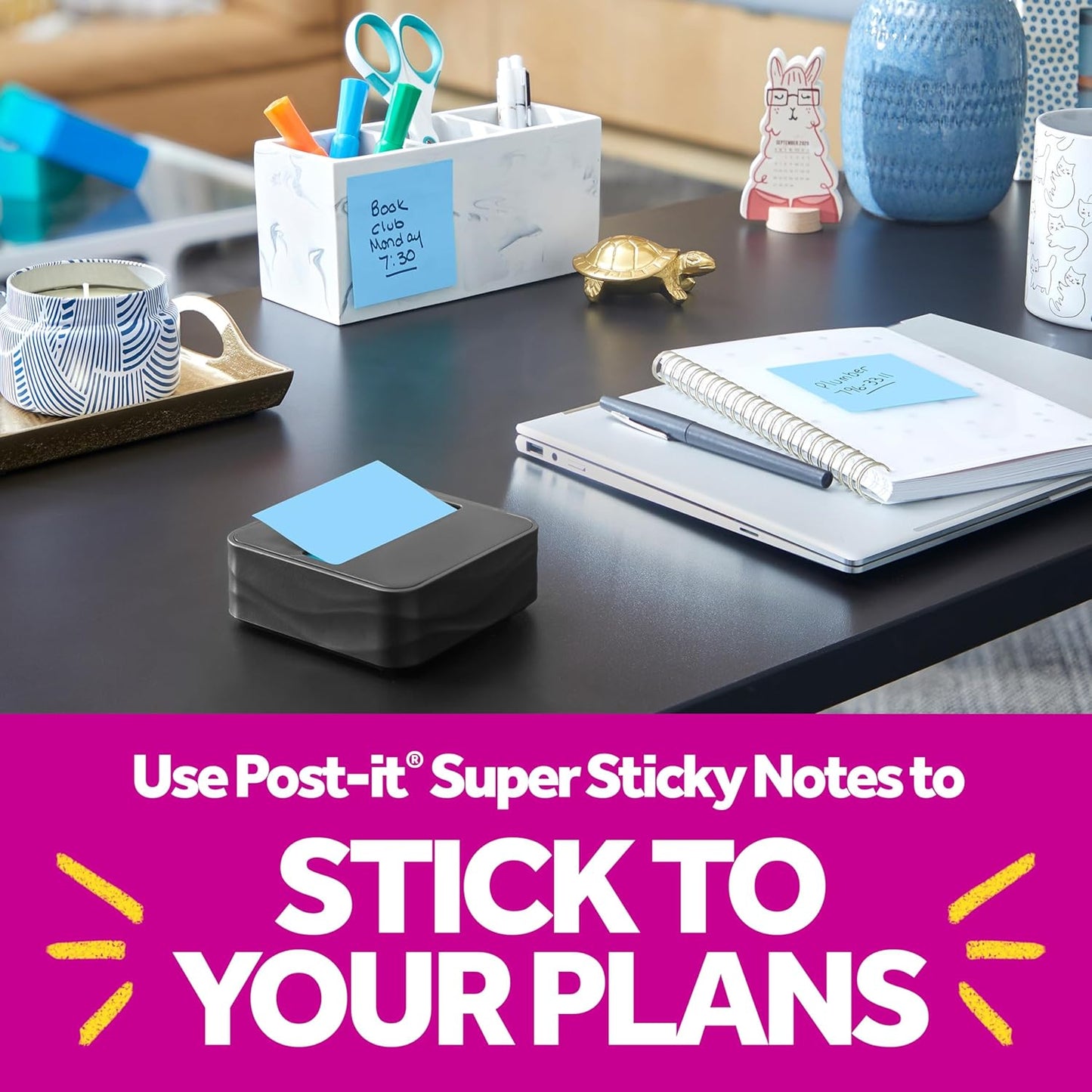 Post-it Note Dispenser, Sticky Note Holder, Black Wave Design, Includes 3 Pads of 90 Sheets of 3 in x 3 in Pop-Up Notes, Classroom or Office Supplies