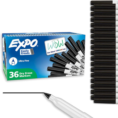 EXPO Dry Erase Markers, Low Odor Ink, Black, Ultra Fine Tip, 4 Count