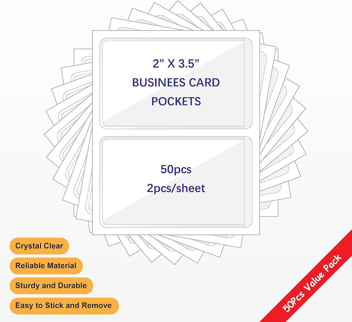 Clear Adhesive 3" x 5" Index Card Pockets With Top Open Loading, 50 Pack, Plastic Labels Holders for Storage Bins and Library, Ideal for Organizing and Protecting Your Cards