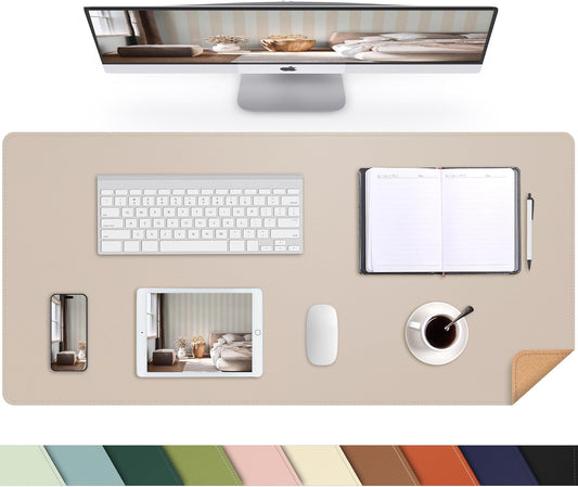 Large Desk Mat 47.2" x 17" Leather Desk Pad Protector with Natural Cork & PU Leather, Non-Slip Office Desk Mat, Large Mouse Pad, Waterproof Desk Blotter pad for Office&Home(Black)