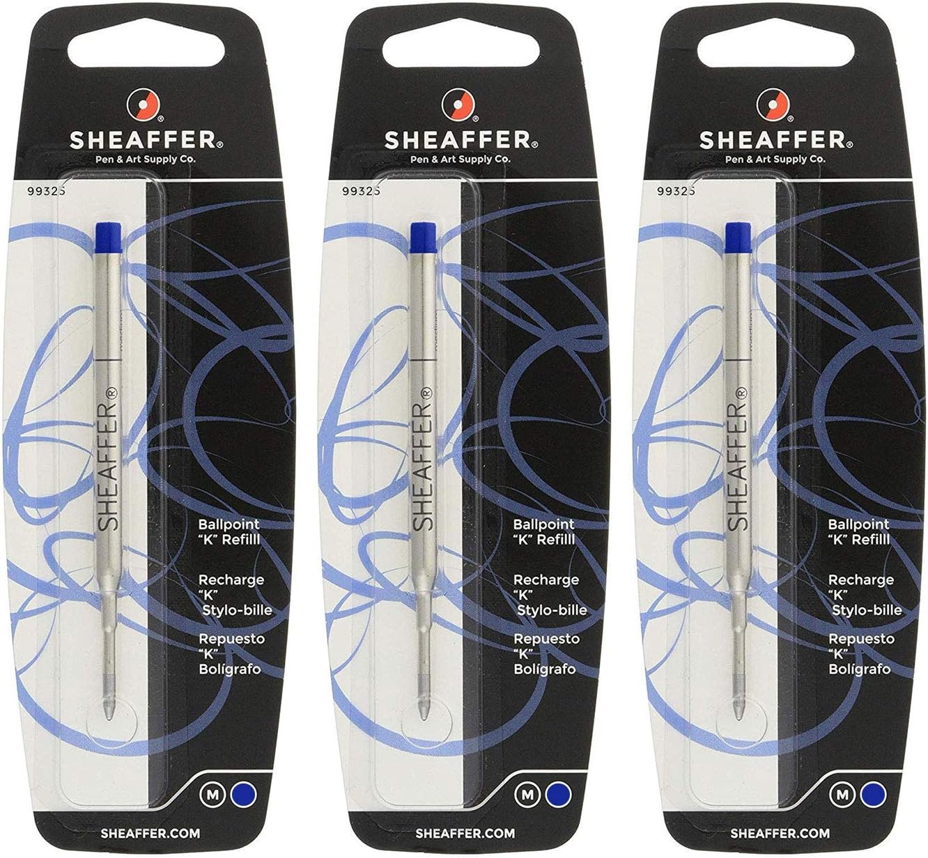 Sheaffer K Ballpoint Pen Refill, Medium Point, Blue Ink, 3/Pack (99325) by Sheaffer