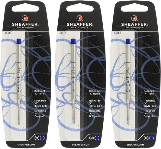 Sheaffer K Ballpoint Pen Refill, Medium Point, Blue Ink, 3/Pack (99325) by Sheaffer