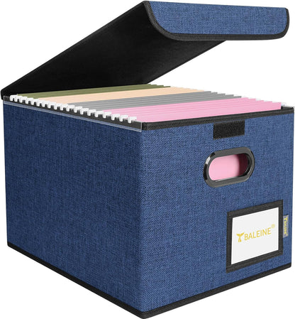 BALEINE File Organizer Box with Lid, Collapsible File Folder Organizer with Plastic Slide, Hanging File Folder Box for Office Document Storage (1 Pack, Black)