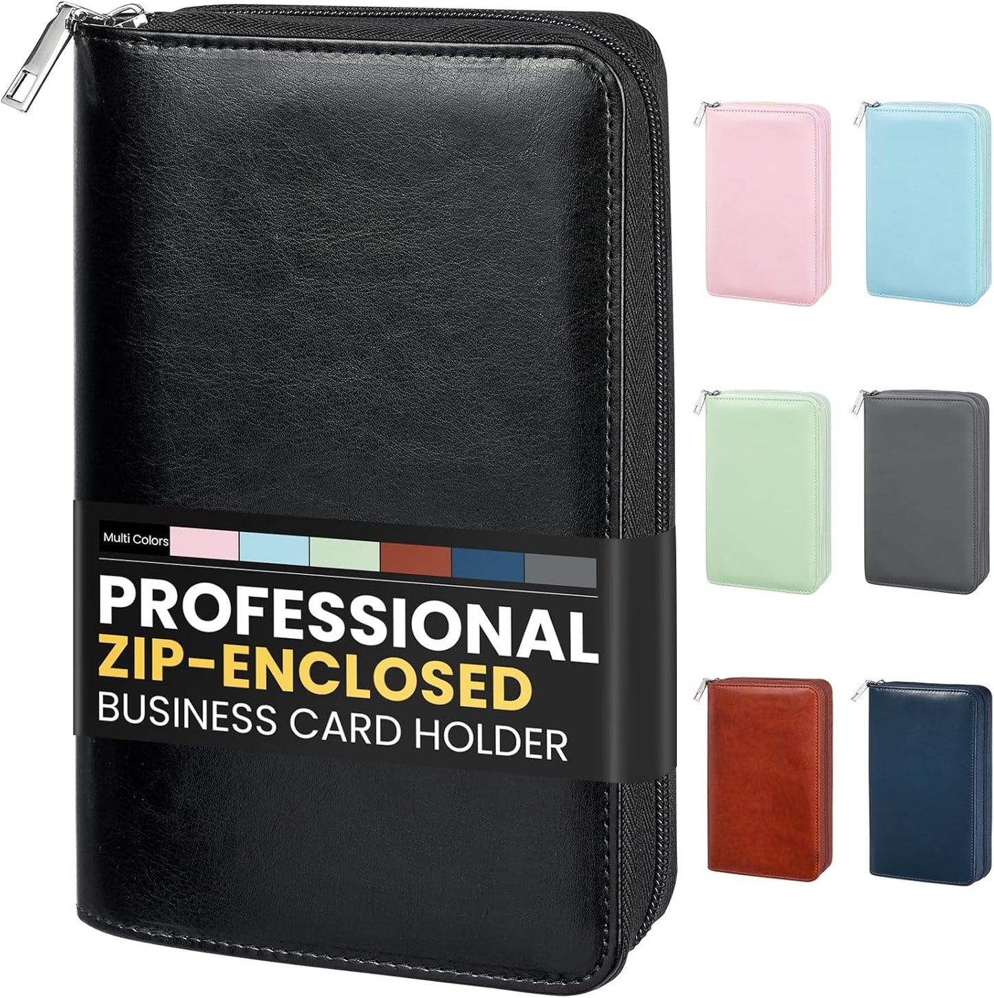 Sooez Leather Professional Business Card Book Holder Organizer, 240 Capacity Credit Card Booklet, PU Name Cards Holder Storage File for Men Women, 7.7 x 4.5 Inch, Black