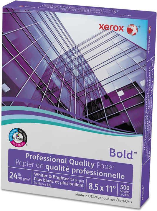 Xerox® Bold Professional Premium Quality Inkjet Or Laser Paper, 5 Reams, Letter Size, Ream Of 500 sheets, 24 Lb, 98 Brightness - 3R13038-CS