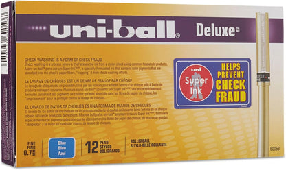 uni-ball 60053 Deluxe Roller Ball Stick Waterproof Pen Blue Ink Fine Dozen