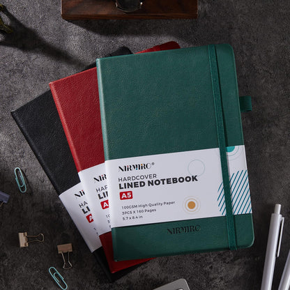 NIRMIRO Small Notebook Journals, 3 Pack Mini Pocket Note pads for Men & Women Writing, A6 Small Leather Notepad 3.7" x 5.7" with Pen, Black, Red, Green