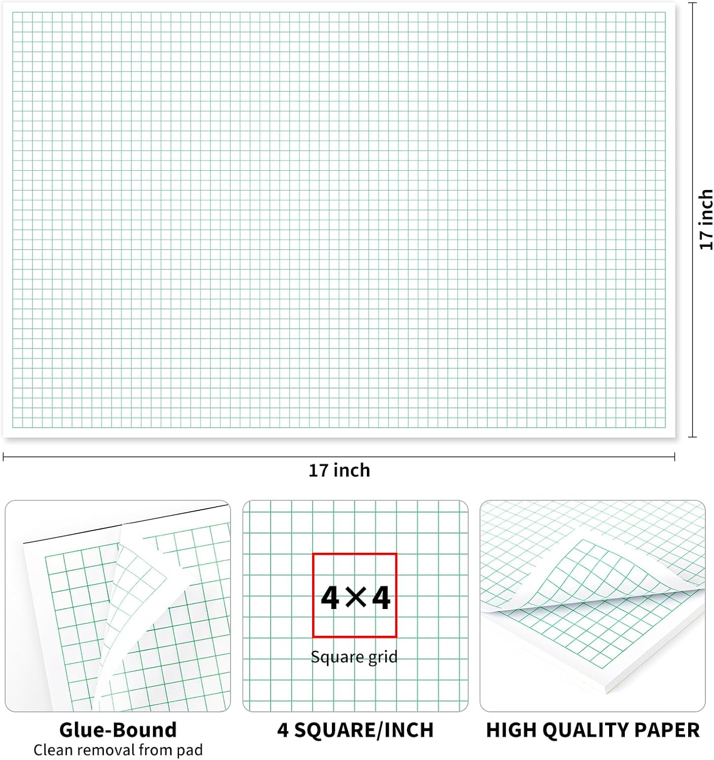 Graph Paper Notebook, 2 Pack, 8.5 x 11 Grid Paper, 4x4 Graph Ruled, 50 Sheets per Pad, Easy-Tear Perforations, 8.5 x 11 Cardboard Backing, for Math, Drafting, Drawing, Engineering