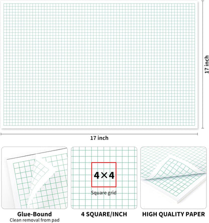 Graph Paper Notebook, 2 Pack, 8.5 x 11 Grid Paper, 4x4 Graph Ruled, 50 Sheets per Pad, Easy-Tear Perforations, 8.5 x 11 Cardboard Backing, for Math, Drafting, Drawing, Engineering