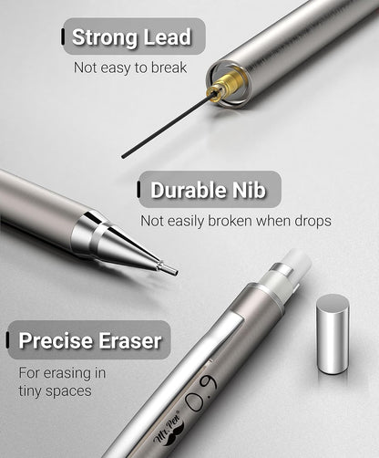 Mr. Pen- Metal Mechanical Pencil Set with Lead Refills & Erasers, 2mm, HB & Colored Lead Refills, 4x Eraser Refills for School Supplies, Note Taking, Drawing, Sketching, Office