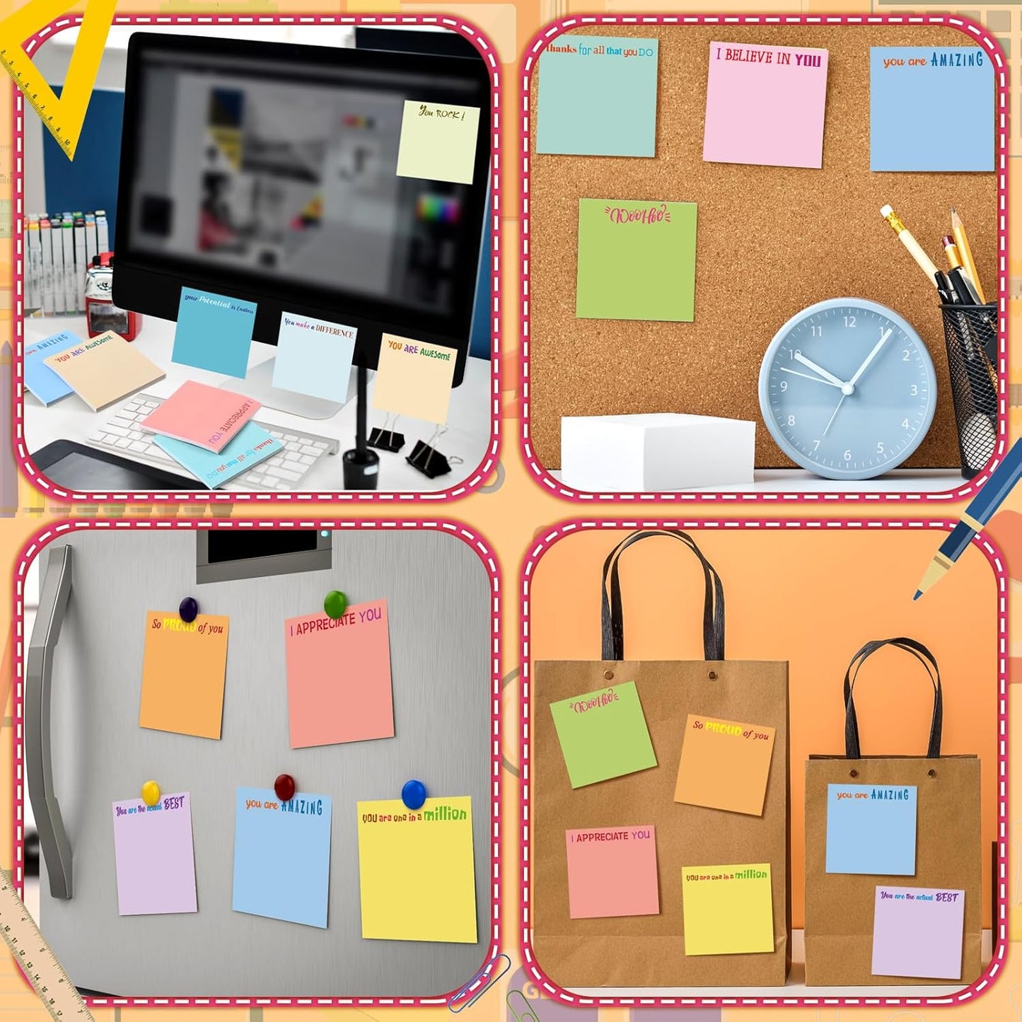 Yinder 48 Pcs Inspirational Sticky Notes Cute Motivational Sticky Notes Pad End of Year Employee Appreciation Gifts Bulk for Teacher Nurse Coworkers Office Supplies 3 x 3'' (Thank You,Dark Color)