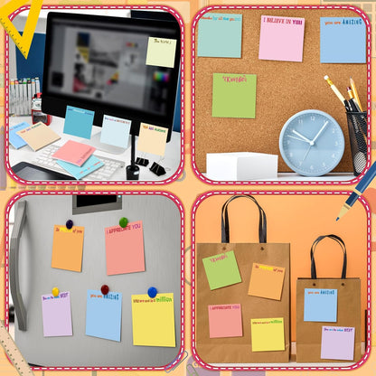 Yinder 48 Pcs Inspirational Sticky Notes Cute Motivational Sticky Notes Pad End of Year Employee Appreciation Gifts Bulk for Teacher Nurse Coworkers Office Supplies 3 x 3'' (Thank You,Dark Color)