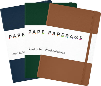 PAPERAGE Lined Journal Notebook, (Black), 160 Pages, Medium 5.6 in x 8 in - 100 GSM Thick Paper – Hardcover Journaling Notebook for Work, School & Note Taking