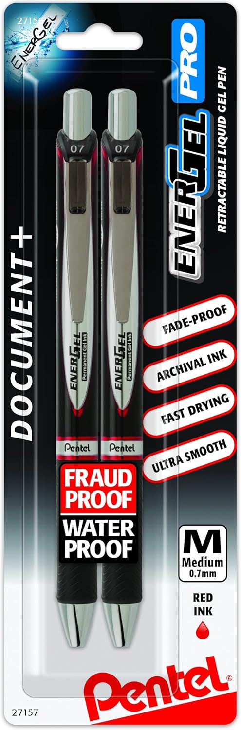Pentel EnerGel Permanent Gel Ink Rollerball Pen, Black, 3 Pack (BLP77BP3A)
