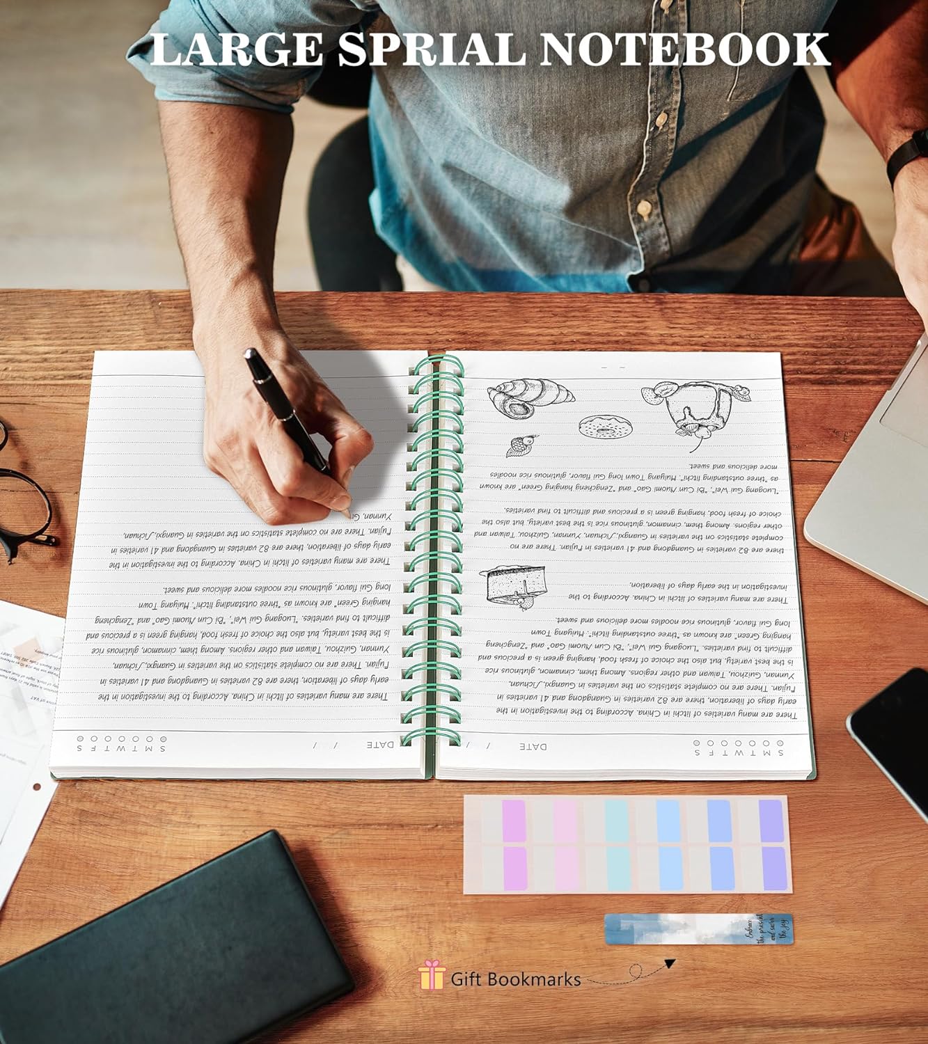 MUAHLIUB Spiral Notebook Journal College Ruled, 360 Pages Lined Thick Journals for Women Men, B5 Big Notebooks with 100GSM Paper, Spiral Bound Journaling for Writing Work School Black 7.6"×10"