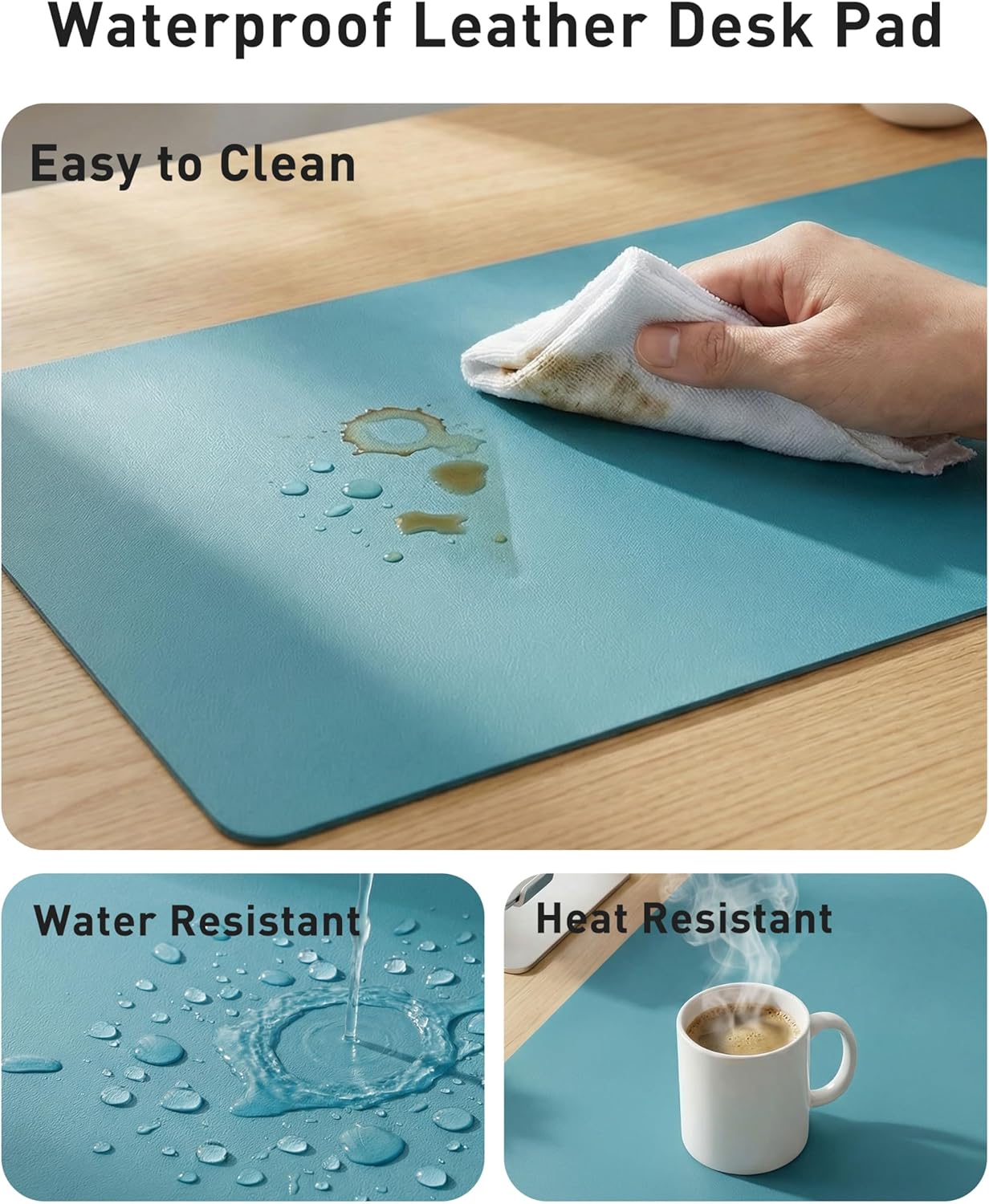 Aothia Non-Slip Waterproof PU Leather Desk Pad Protector for Mouse, Writing Desk, Office, Home, Laptop Blotter, 23.6" x 13.7", Black - Colors A